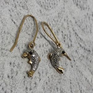 Gold Plated 14mm x 9mm Accented Dolphin French Wire Earring